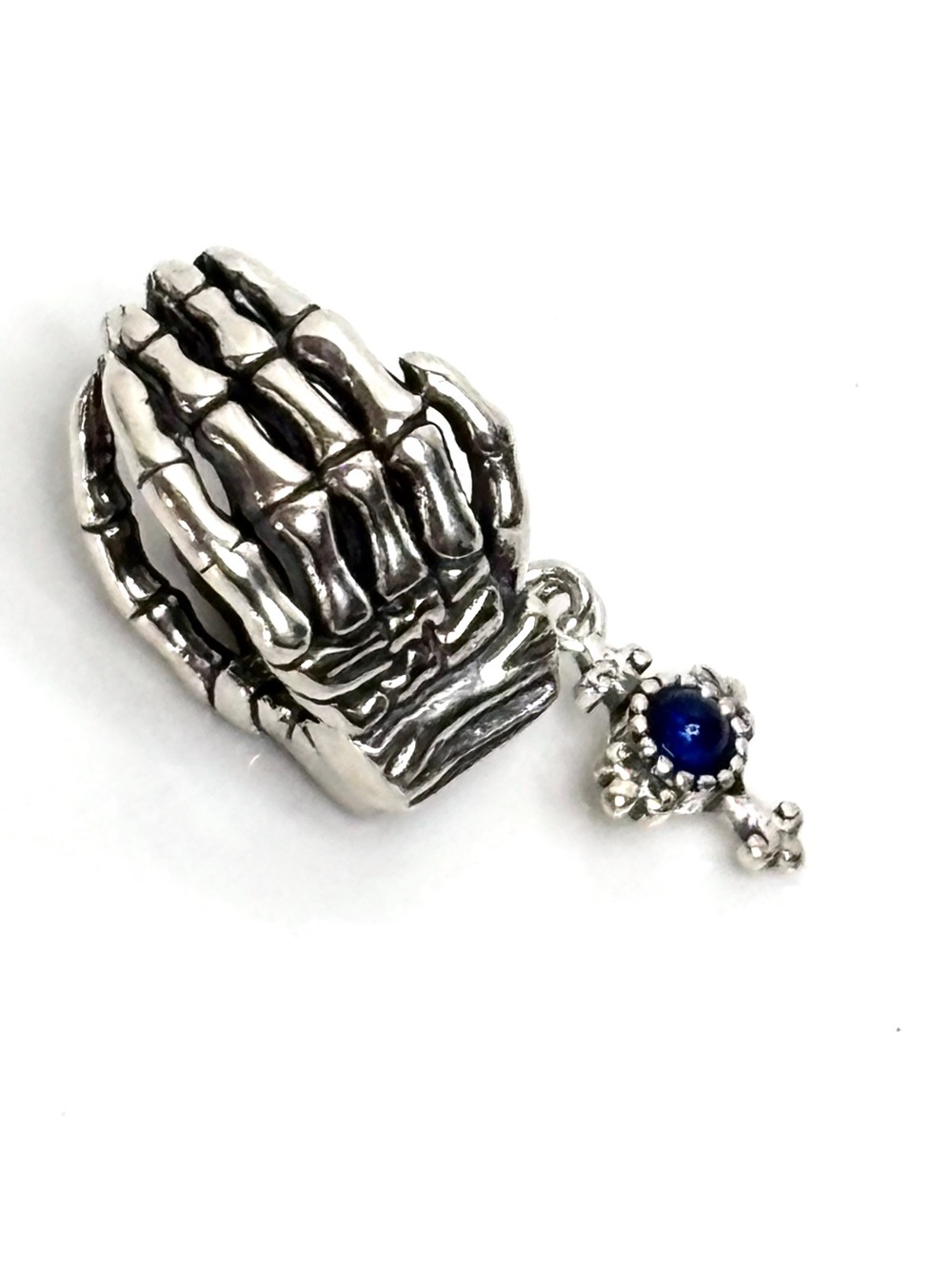 NWOT 925 Sterling Silver Hands Charm Dangling Cross Blue Stone